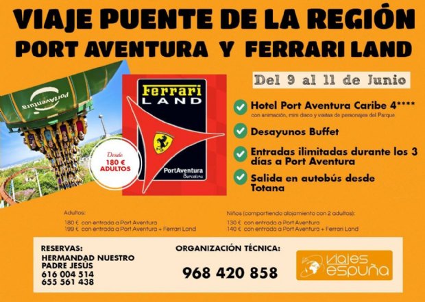 Viaje a PortAventura y Ferrari Land en el Puente de la Región del 9 al 11 de Junio
