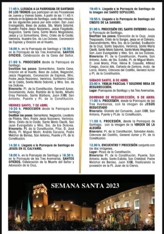 Programa completo de actos y cultos Semana Santa 2023