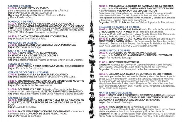 Actos y cultos Semana Santa 2019