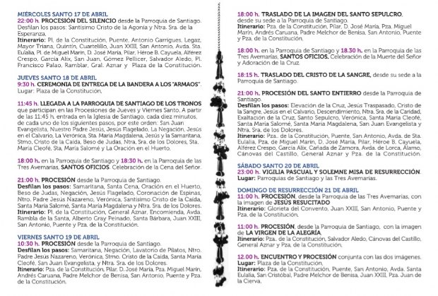 Actos y cultos Semana Santa 2019