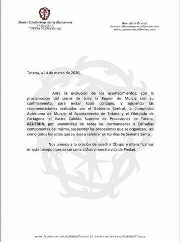 Suspendidos todos los actos COVID-19
