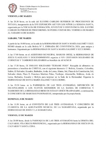 Actos y cultos Semana Santa 2026