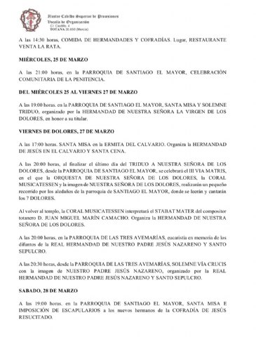 Actos y cultos Semana Santa 2026